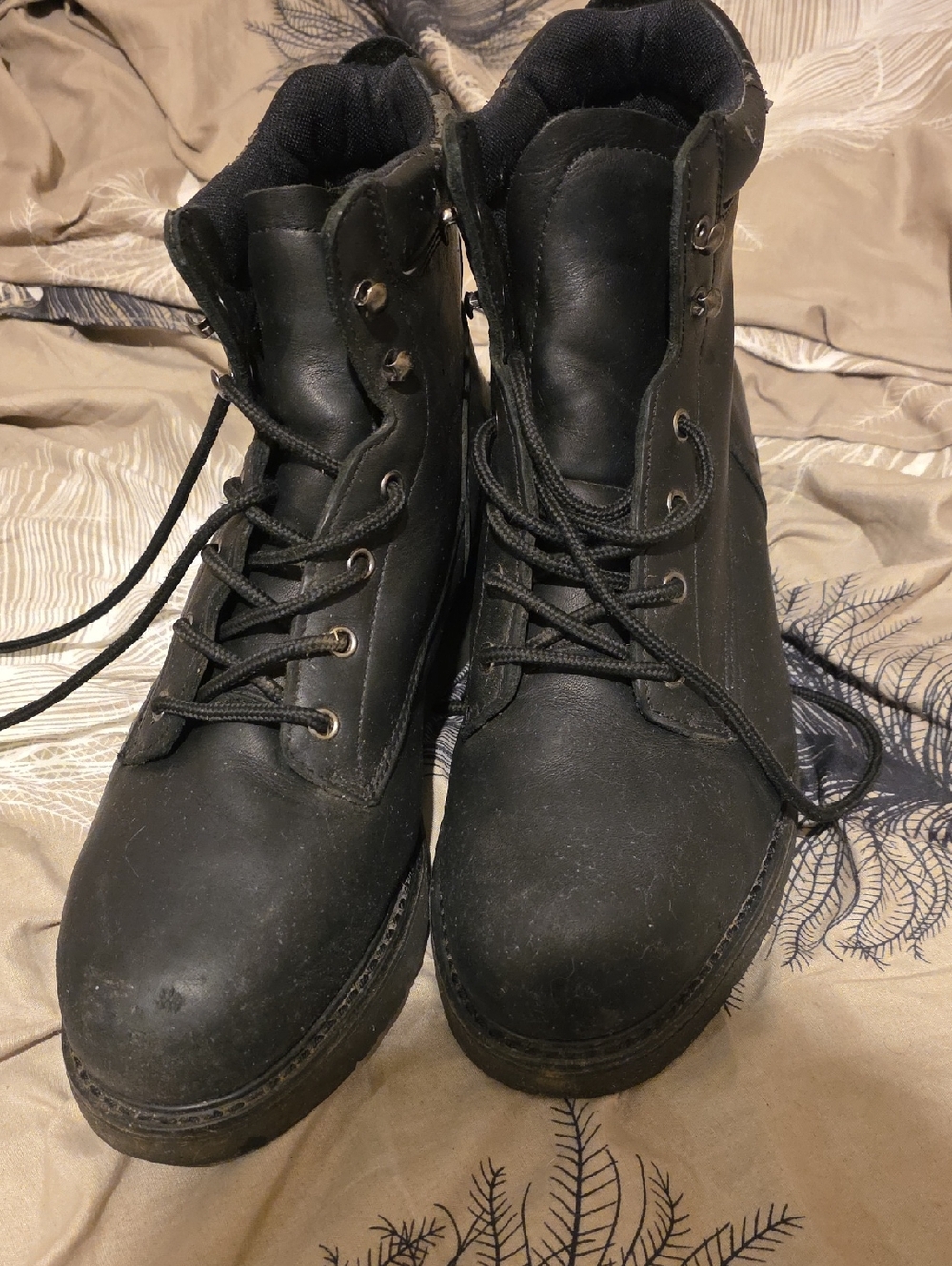 Men's Black Leather Lace-Up Work Boots